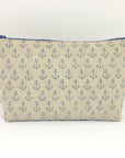 Hand Printed Linen Anchor Purse / Pouch - Blue Silk Lining - I'll be Your Anchor