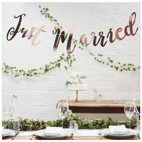 CLEARANCE: Just Married Rose Gold Bunting Backdrop