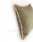 Peach Coral Blush Linen & Pom Pom Cushion Handmade in the Cotswolds Kirsty Gadd Textiles