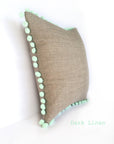 Kirsty Gadd Textiles - Mint Bobble Pom Pom Dark Natural Linen Cushion
