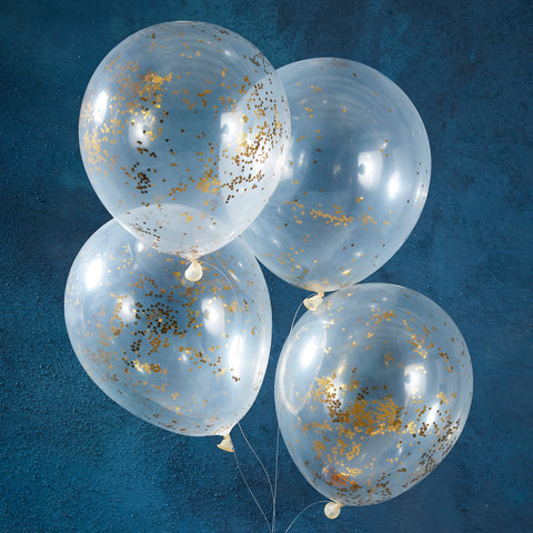 CLEARANCE: Gold Star Glitter Filled Balloons - 5 Pack