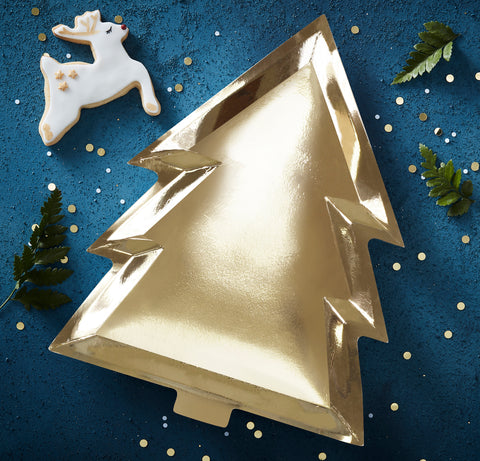 CLEARANCE: Gold Foiled Paper Christmas Tree Plate - 6 Pack