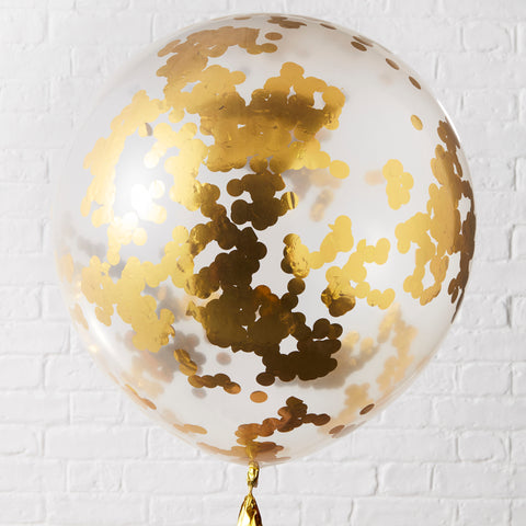 HUGE 90cm Gold Confetti Filled Balloons - 3 Pack