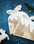 Gold Foiled Christmas Pudding Paper Napkins - 12 Pack - Christmas Party, Winter Wedding, Festive Table Decor Ideas, Gold Holiday Decorations