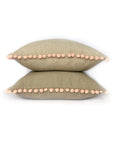 Peach Coral Blush Linen & Pom Pom Cushion Handmade in the Cotswolds Kirsty Gadd Textiles