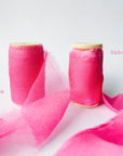 Kirsty Gadd Textiles - hand dyed silk ribbon magenta rose quartz pink. Hand made in the Cotswolds