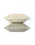 Kirsty Gadd Textiles - Mint Bobble Pom Pom Natural Linen Cushion