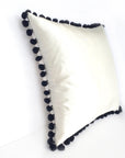 Kirsty Gadd Textiles - Handmade Ivory Silk Dupion Black Bobble Pom Pom Cushion