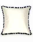 Kirsty Gadd Textiles - Handmade Ivory Silk Dupion Black Bobble Pom Pom Cushion