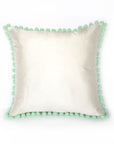 Kirsty Gadd Textiles - Mint Green Bobble Pom Pom Handmade Silk Dupion Cushion