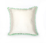 Kirsty Gadd Textiles - Mint Green Bobble Pom Pom Handmade Silk Dupion Cushion 
