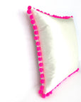 Kirsty Gadd Textiles - Hot Neon Pink Bobble Trim Silk Dupion Handmade Cushion