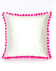 Ivory Silk & Neon Hot Pink Pom Pom Bobble Trim Cushion - Various Sizes - MADE TO ORDER