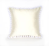Ivory Silk & White Pom Pom Bobble Trim Cushion - Various Sizes - MADE TO ORDER
