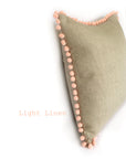 Peach Coral Blush Linen & Pom Pom Cushion Handmade in the Cotswolds Kirsty Gadd Textiles