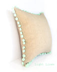 Kirsty Gadd Textiles - Mint Bobble Pom Pom Light Natural Linen Cushion