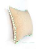 Kirsty Gadd Textiles - Mint Bobble Pom Pom Light Natural Linen Cushion