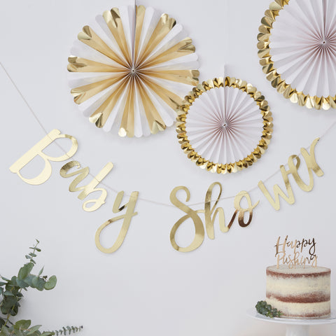 CLEARANCE: Gold Foiled "BABY SHOWER'' Bunting 1.5m