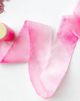 Kirsty Gadd Textiles - hand dyed silk ribbon magenta rose quartz pink. Hand made in the Cotswolds