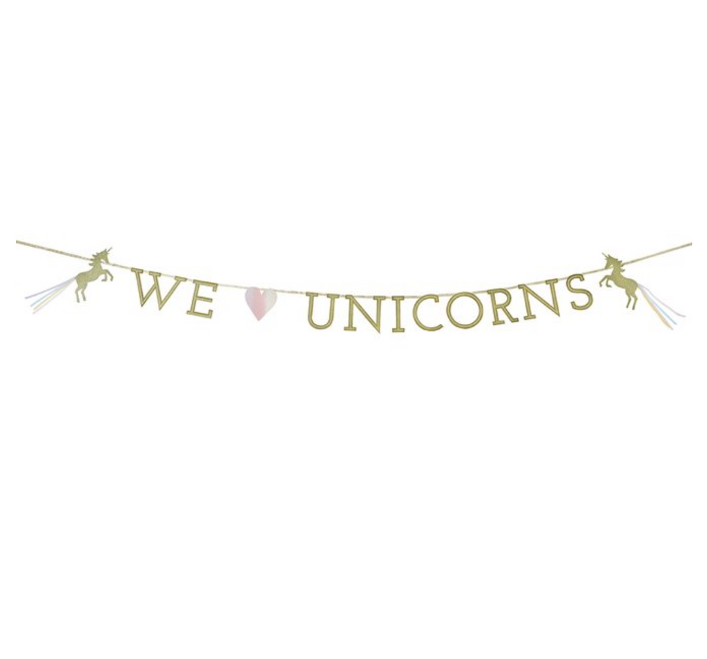 We Love Unicorns Gold Glitter Garland Bunting - 3m -  Unicorn Party, Magical Wedding, Hen Party, Anniversary, Engagement, Party Celebration