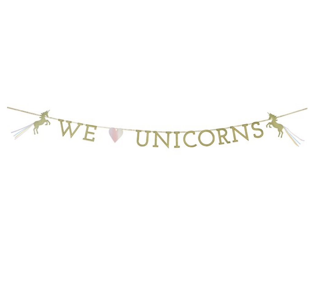 We Love Unicorns Gold Glitter Garland Bunting - 3m - Unicorn Party, Magical Wedding, Hen Party, Anniversary, Engagement, Party Celebration