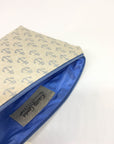 Blue Silk Lining Handprinted blue anchor linen purse pouch - with silk lining