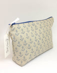 Full image Handprinted blue anchor linen purse pouch - with silk lining