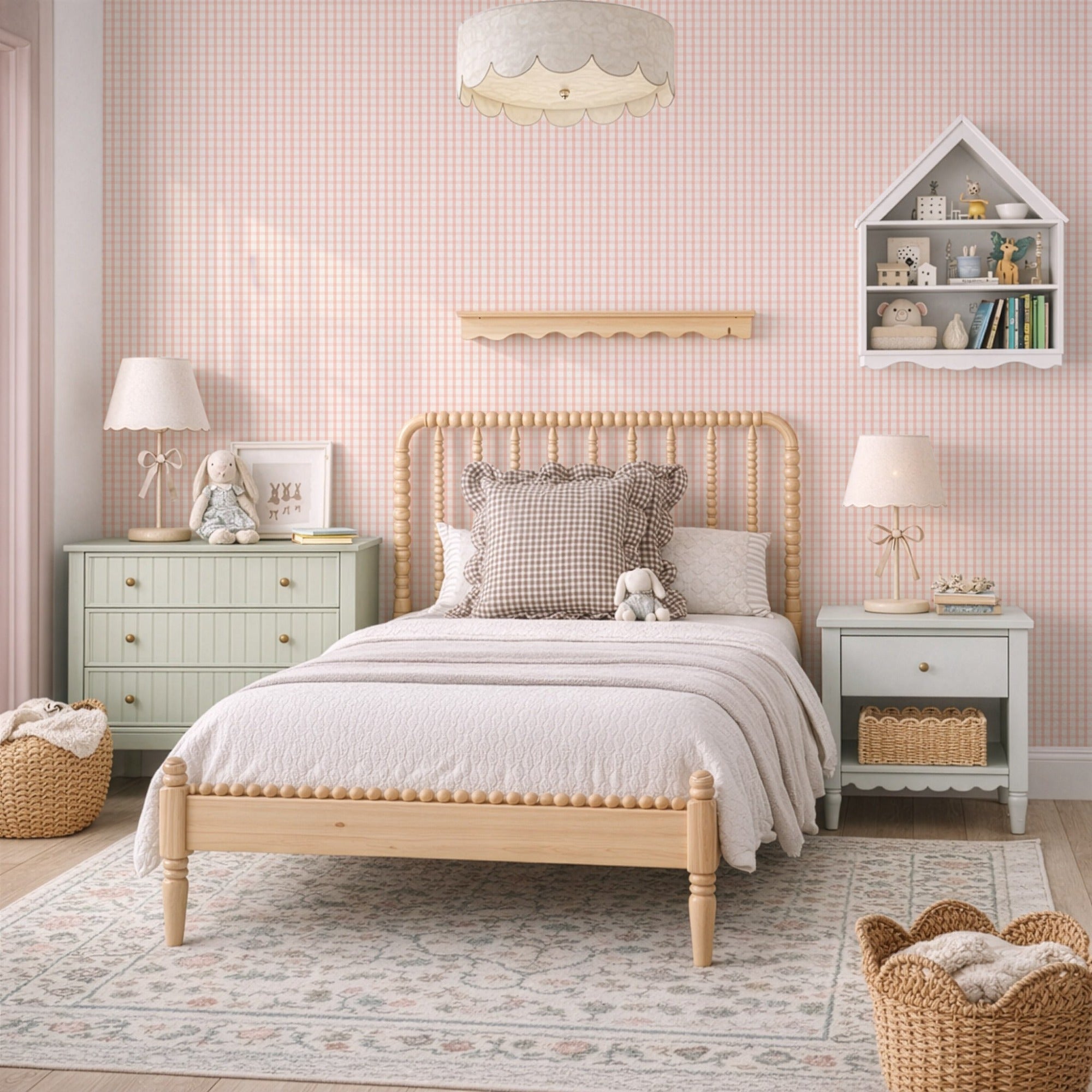 Sun Faded Gingham Wallpaper - Blush Terracotta