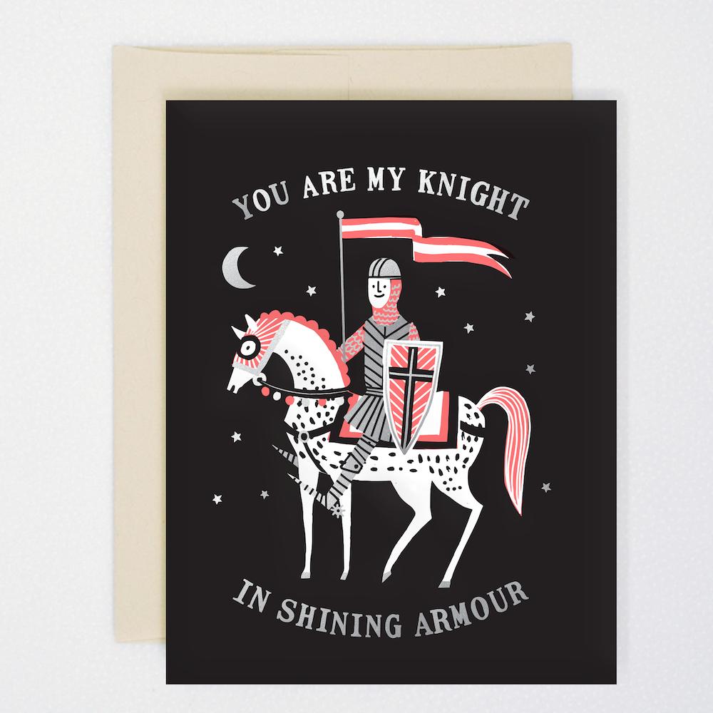 You Are My Knight in Shining Armour Silver Foiled Letterpress Card