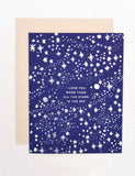 Kirsty Gadd Textiles Hello Lucky Valentines I love you stars in the sky card, luxury letter press card