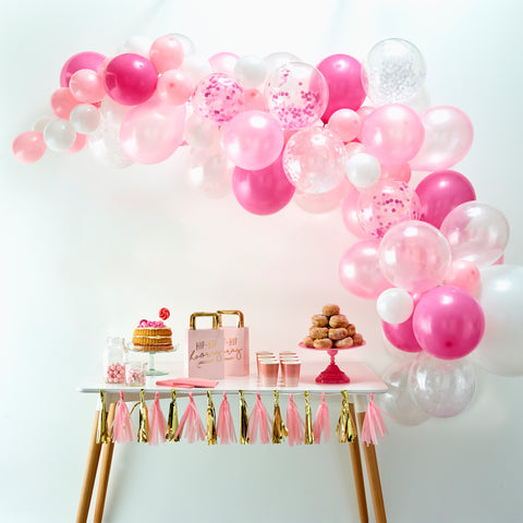 Pink & White Confetti Balloon Arch Backdrop