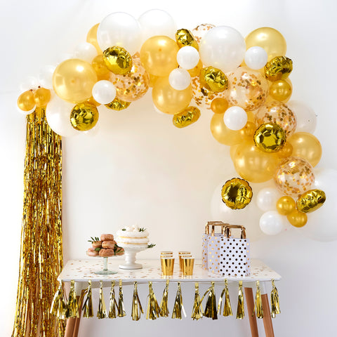 Gold, White & Pearl Balloon Arch Backdrop