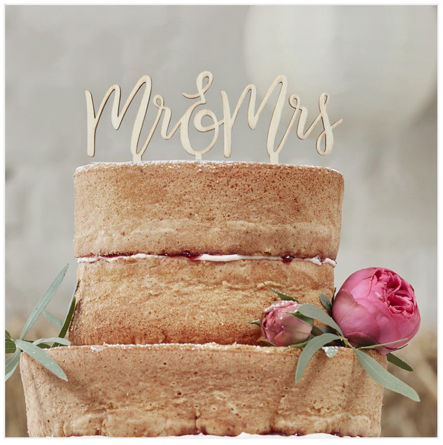Wooden Mr & Mrs Cake Topper - Boho Kirsty Gadd Textiles Cirencester Cotswolds
