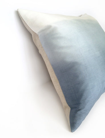 Blue Ombre Silk & Natural Linen Luxurious Handmade Square Cushion - Various Sizes