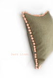 Peach Coral Blush Linen & Pom Pom Cushion Handmade in the Cotswolds Kirsty Gadd Textiles