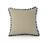 Kirsty Gadd Textiles - Black Pom Pom Dark Linen Hand made Cushion