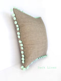 Kirsty Gadd Textiles - Mint Bobble Pom Pom Dark Natural Linen Cushion