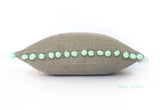 Kirsty Gadd Textiles - Mint Bobble Pom Pom Dark Natural Linen Cushion