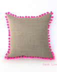 Kirsty Gadd Textiles - Neon Pink Pom Pom Dark Linen Cushion