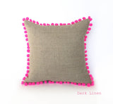 Kirsty Gadd Textiles - Neon Pink Pom Pom Dark Linen Cushion