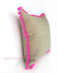 Kirsty Gadd Textiles - Neon Pink Pom Pom Dark Linen Cushion