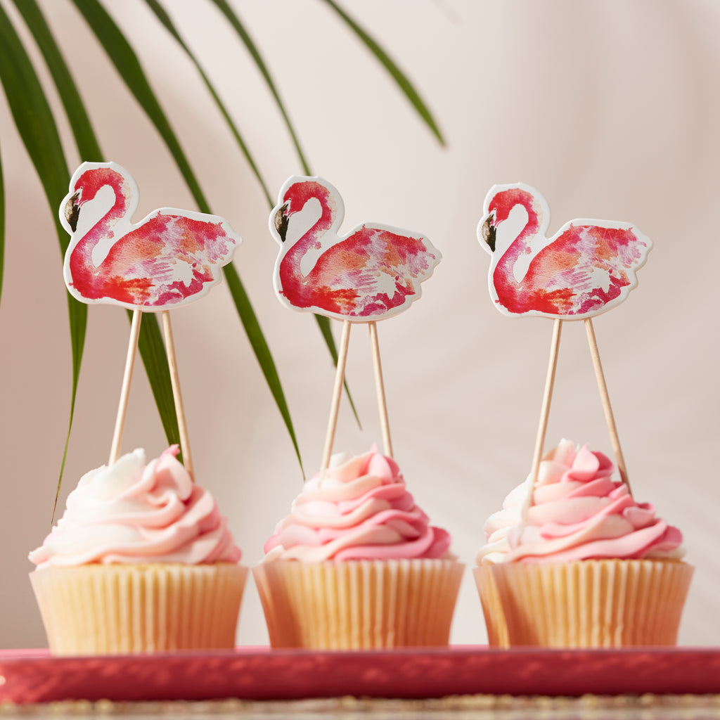 Flamingo Cupcake / Cake /  Food Toppers - 8 Pack