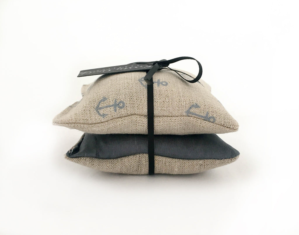 Cotswold Lavender Pillows - Anchor Print & Grey & Ivory Silk