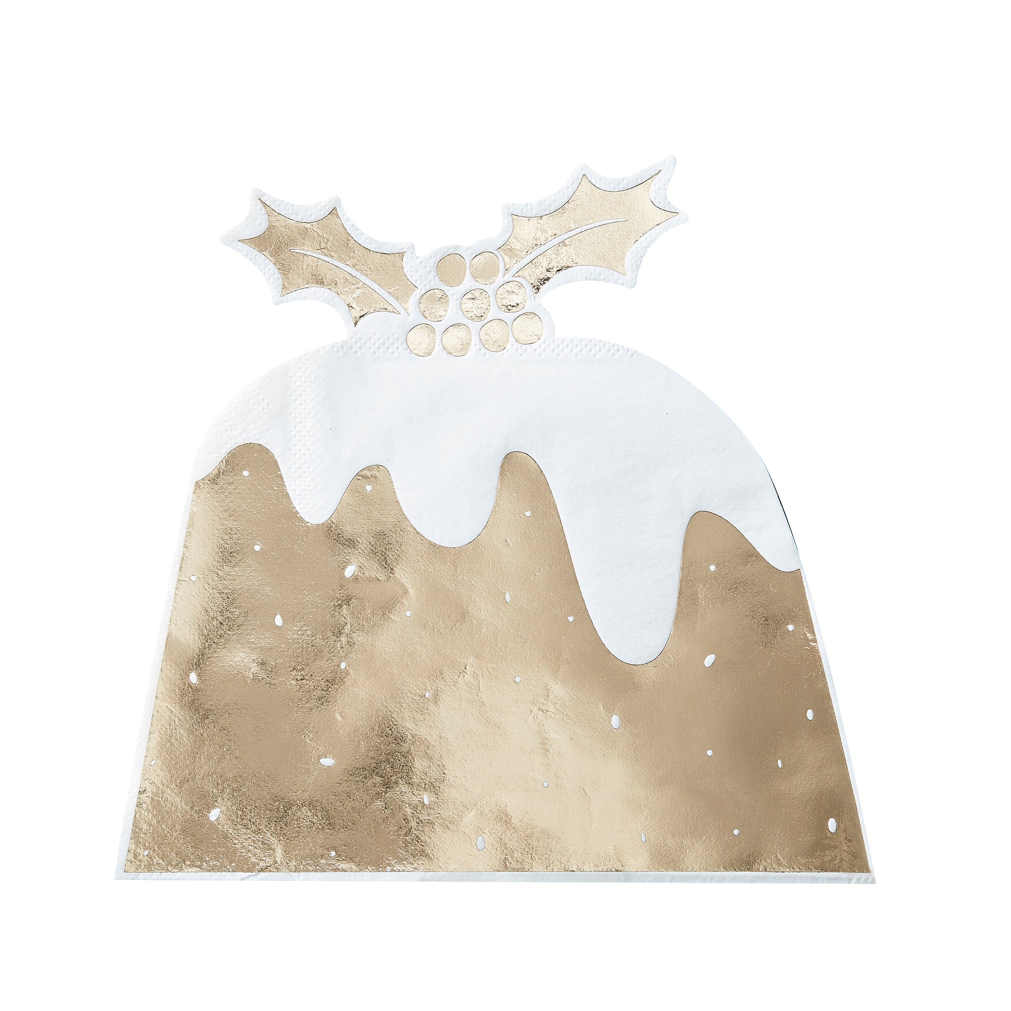 Gold Foiled Christmas Pudding Paper Napkins - 12 Pack - Christmas Party, Winter Wedding, Festive Table Decor Ideas, Gold Holiday Decorations