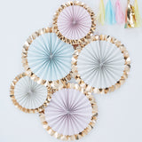 Gold Foil and Pastel Hanging Fan Decorations - 5 Pack