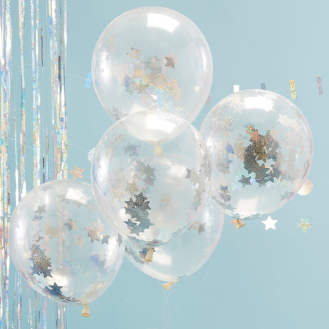 Holographic Star Confetti Balloons - 5 Pack