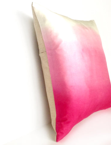Hot Pink Ombre Silk & Natural Linen Luxurious Handmade Square Cushion - Various Sizes - Hand-dyed