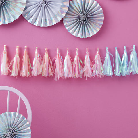 Rainbow Iridescent Tassel Garland Decoration - 2m