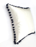 Kirsty Gadd Textiles - Handmade Ivory Silk Dupion Black Bobble Pom Pom Cushion