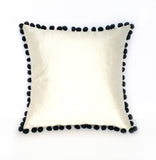 Kirsty Gadd Textiles - Handmade Ivory Silk Dupion Black Bobble Pom Pom Cushion